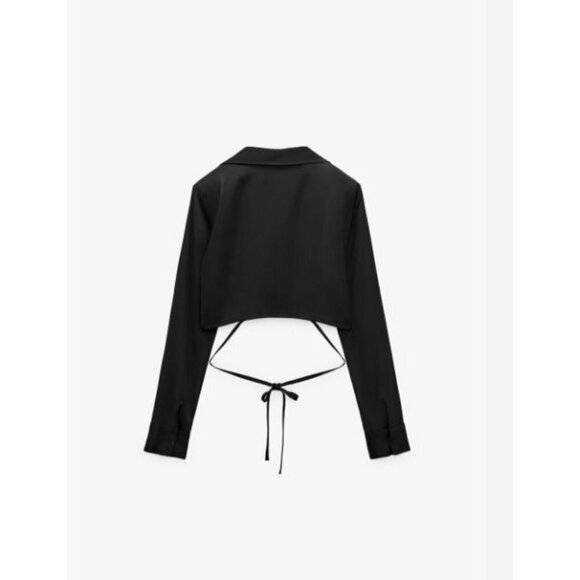 2/$30 Zara Black Satin‎ Efect Crop Shirt Dressy Size Small - Picture 11 of 15